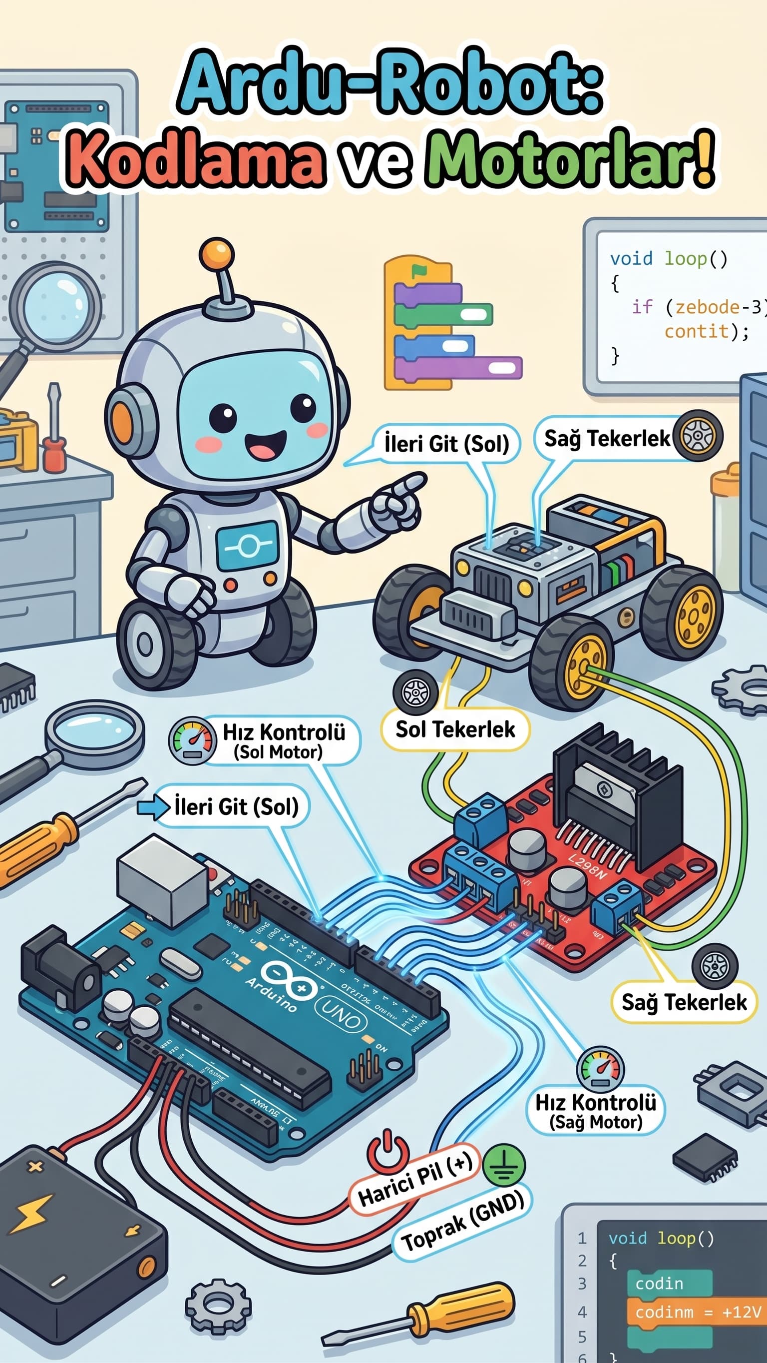 Ardu-Robot: Kodla Canlanan Robot Araba! (L298N ve Arduino ile İlk Adımlar)